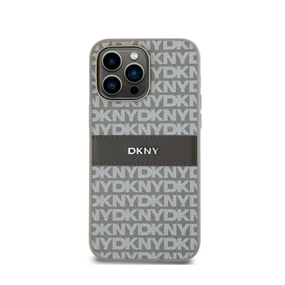 DKNY Odinis "Mono Stripe & Metal Logo" dėklas, skirtas "iPhone 14 Pro Max" (smėlio spalvos)