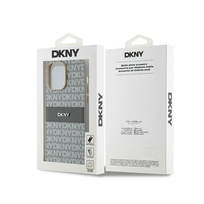 DKNY Odinis Vienguba Juostelė ir Metalinis Logotipas - iPhone 14 Pro Dėklas (smėlio spalvos)