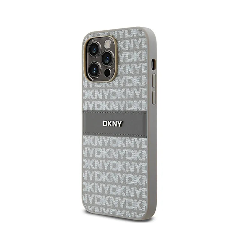 DKNY Odinis Vienguba Juostelė ir Metalinis Logotipas - iPhone 14 Pro Dėklas (smėlio spalvos)