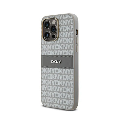 DKNY Odinis Vienguba Juostelė ir Metalinis Logotipas - iPhone 14 Pro Dėklas (smėlio spalvos)