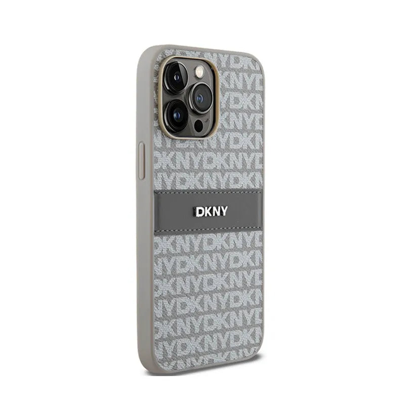 DKNY Odinis Vienguba Juostelė ir Metalinis Logotipas - iPhone 14 Pro Dėklas (smėlio spalvos)