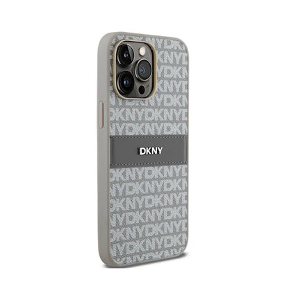 DKNY Odinis Vienguba Juostelė ir Metalinis Logotipas - iPhone 14 Pro Dėklas (smėlio spalvos)