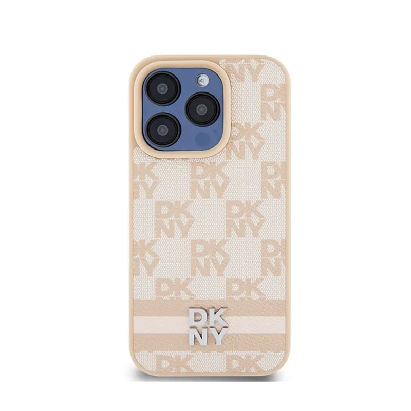 DKNY odos languotas vienspalvis raštas ir dryžuotos juostelės – „iPhone 15 Pro“ dėklas (rožinis)