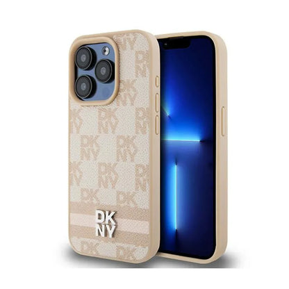 DKNY odos languotas vienspalvis raštas ir dryžuotos juostelės – „iPhone 15 Pro“ dėklas (rožinis)