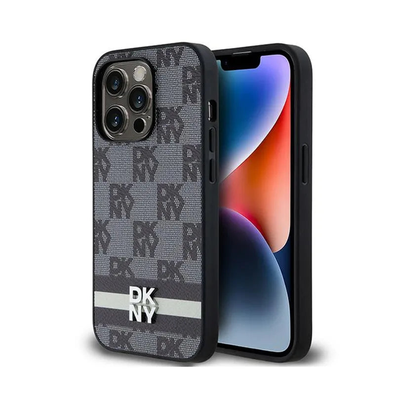 DKNY odos languotas vienspalvis raštas ir spausdintos juostelės – „iPhone 14 Pro“ dėklas (juodas)