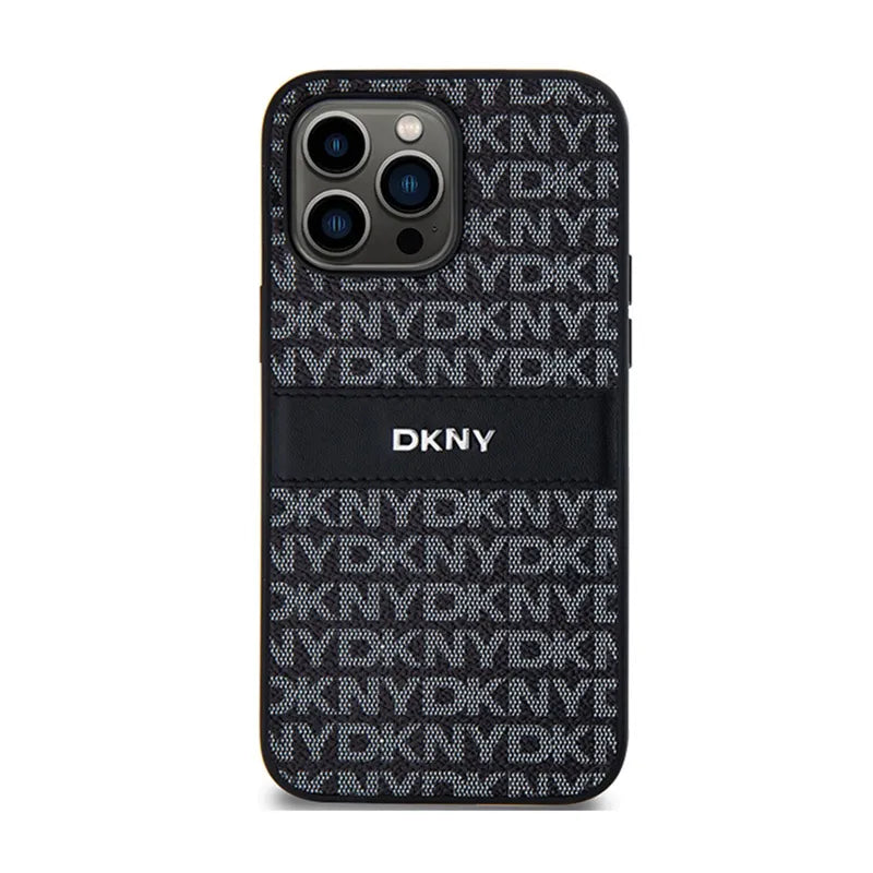 DKNY odos mono juostelės ir metalo logotipas – „iPhone 14 Pro Max“ dėklas (juodas)