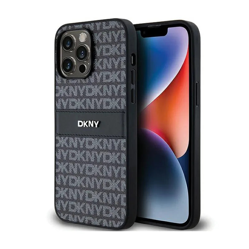 DKNY odos mono juostelės ir metalo logotipas – „iPhone 14 Pro Max“ dėklas (juodas)
