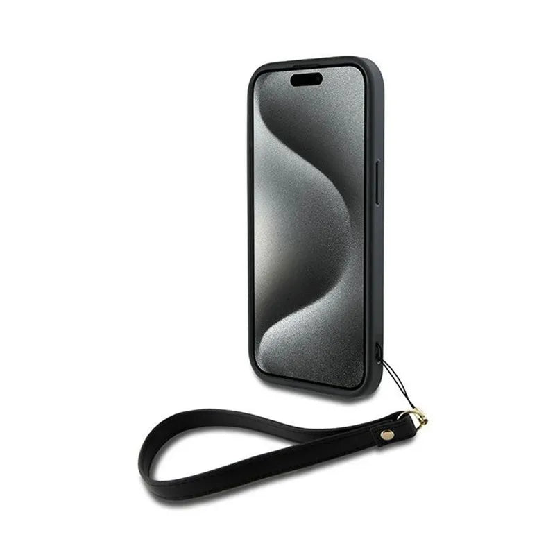 DKNY riešo dirželis su logotipu - dėklas iPhone 15 / 14 / 13 (juodas)