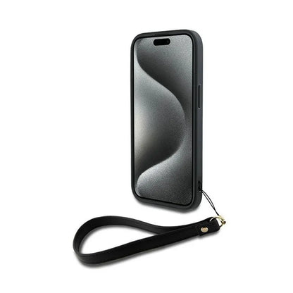 DKNY riešo dirželis su logotipu - dėklas iPhone 15 / 14 / 13 (juodas)