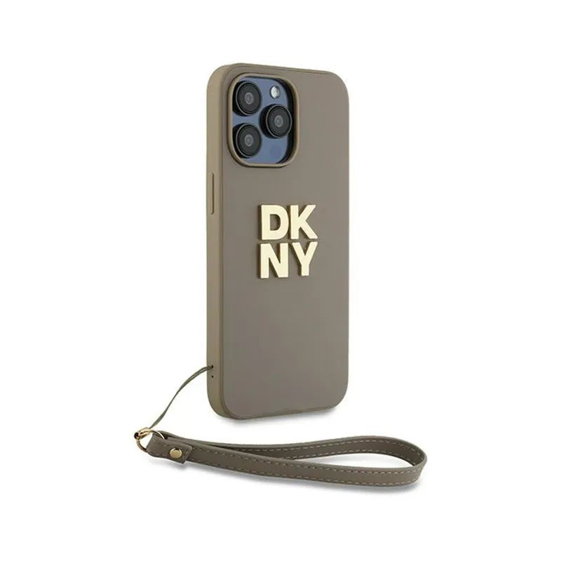 DKNY riešo dirželis su logotipu - dėklas iPhone 15 Pro Max (smėlio spalvos)