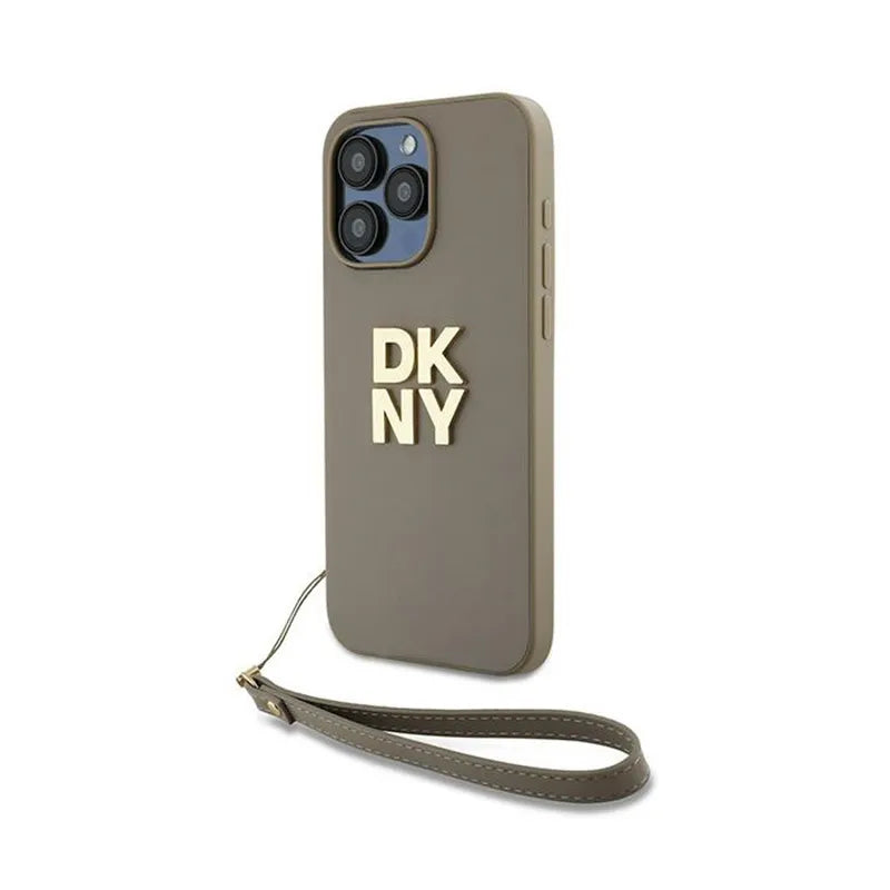 DKNY riešo dirželis su logotipu - dėklas iPhone 15 Pro (smėlio spalvos)