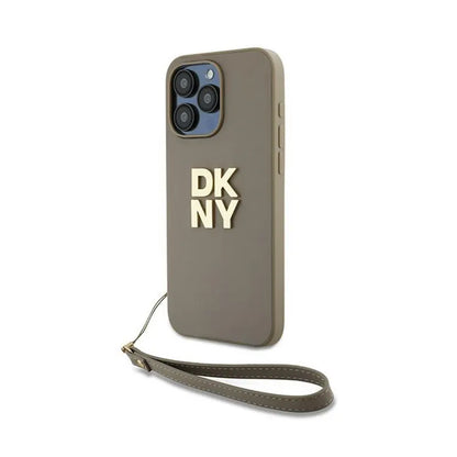 DKNY riešo dirželis su logotipu - dėklas iPhone 15 Pro (smėlio spalvos)