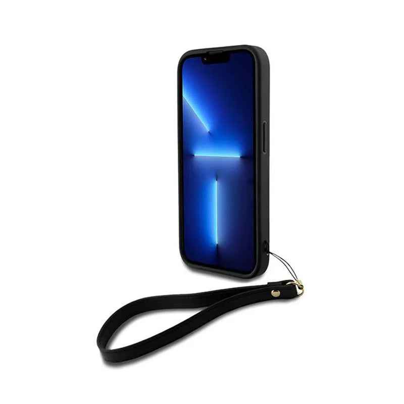 DKNY Riešo dirželis su „Stock Logo“ – dėklas „iPhone 15 Pro“ (juodas)