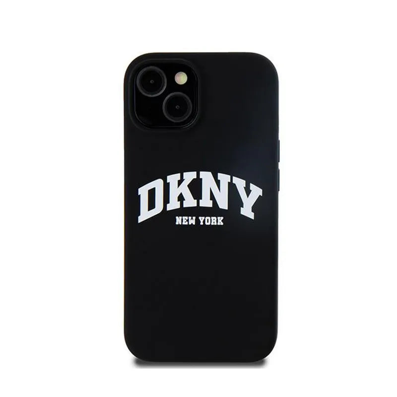 DKNY skystas silikonas baltas spausdintas logotipas MagSafe - dėklas, skirtas iPhone 15 Plus / 14 Plus (juodas)