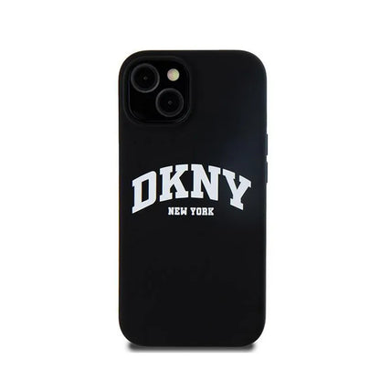 DKNY skystas silikonas baltas spausdintas logotipas MagSafe - dėklas, skirtas iPhone 15 Plus / 14 Plus (juodas)