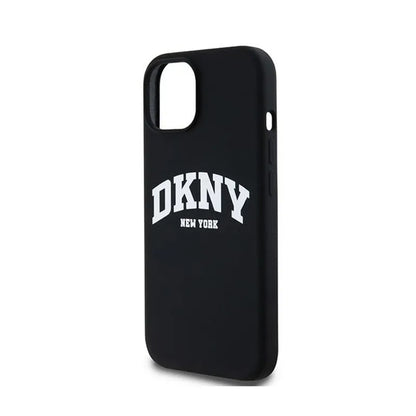 DKNY skystas silikonas baltas spausdintas logotipas MagSafe - dėklas, skirtas iPhone 15 Plus / 14 Plus (juodas)