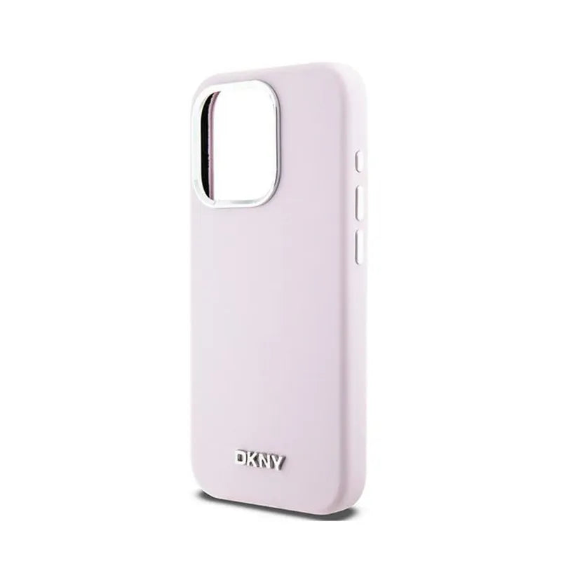 DKNY skystas silikonas mažas metalo logotipas MagSafe – dėklas, skirtas „iPhone 15 Pro“ (rožinis)