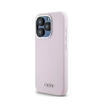 DKNY skystas silikonas mažas metalo logotipas MagSafe – dėklas, skirtas „iPhone 15 Pro“ (rožinis)