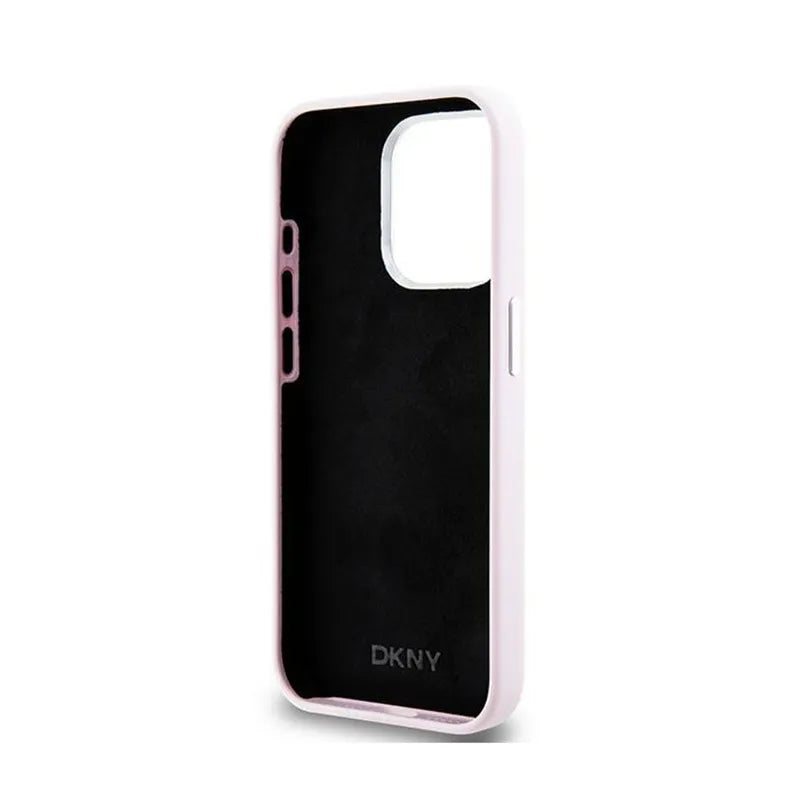 DKNY skystas silikonas mažas metalo logotipas MagSafe – dėklas, skirtas „iPhone 15 Pro“ (rožinis)