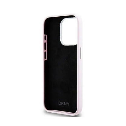 DKNY skystas silikonas mažas metalo logotipas MagSafe – dėklas, skirtas „iPhone 15 Pro“ (rožinis)