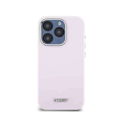 DKNY skystas silikonas mažas metalo logotipas MagSafe – dėklas, skirtas „iPhone 15 Pro“ (rožinis)