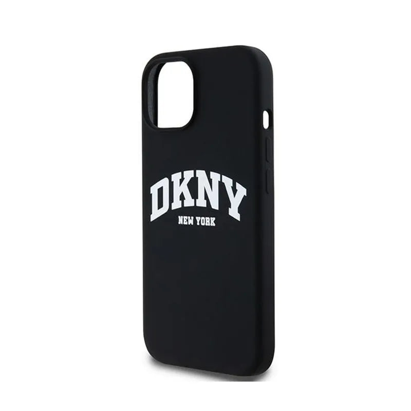 DKNY skystas silikonas su baltu atspausdintu logotipu MagSafe – dėklas skirtas iPhone 12 / iPhone 12 Pro (juodas)