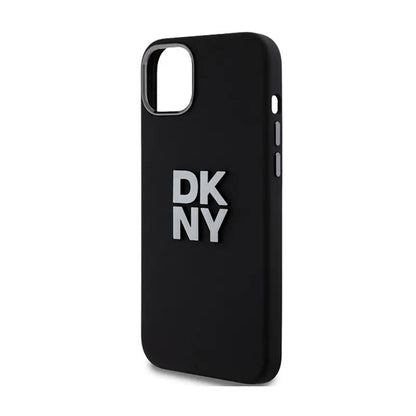 DKNY skystas silikonas su metaliniu logotipu – dėklas iPhone 15 Plus / 14 Plus (juodas)