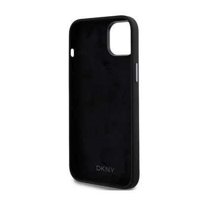 DKNY skystas silikonas su metaliniu logotipu – dėklas iPhone 15 Plus / 14 Plus (juodas)