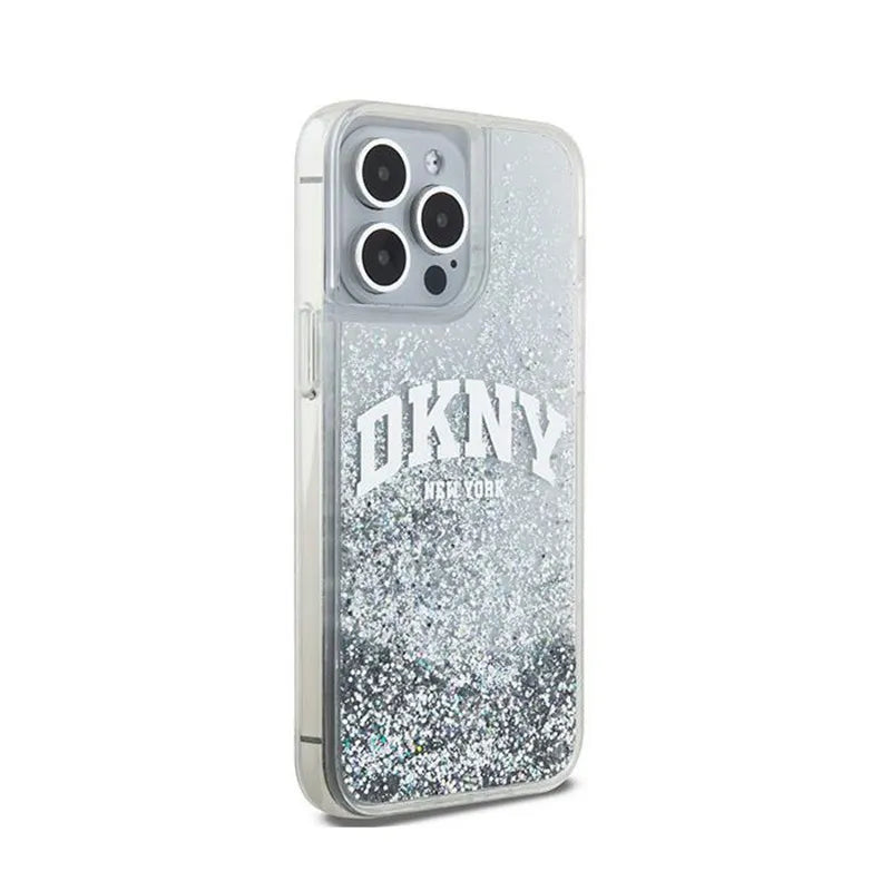 DKNY Skysti blizgučiai Didelis logotipas – dėklas skirtas iPhone 15 Pro Max (baltas)