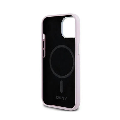 DKNY skysto silikono mažo metalo logotipo MagSafe – dėklas, skirtas „iPhone 15“ / 14 / 13 (rožinis)