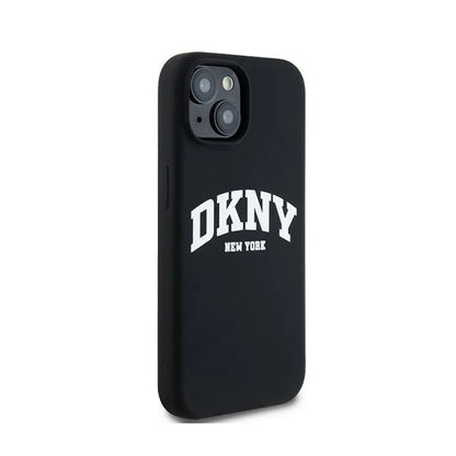DKNY Skysto silikono su baltu atspausdintu logotipu MagSafe - Dėklas skirtas iPhone 15 / 14 / 13 (juodas)