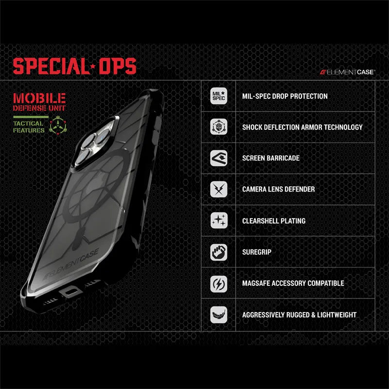Element Case Special Ops X5 – dėklas iPhone 14 (karinio lygio apsauga nuo kritimo) (skaidrus/juodas)