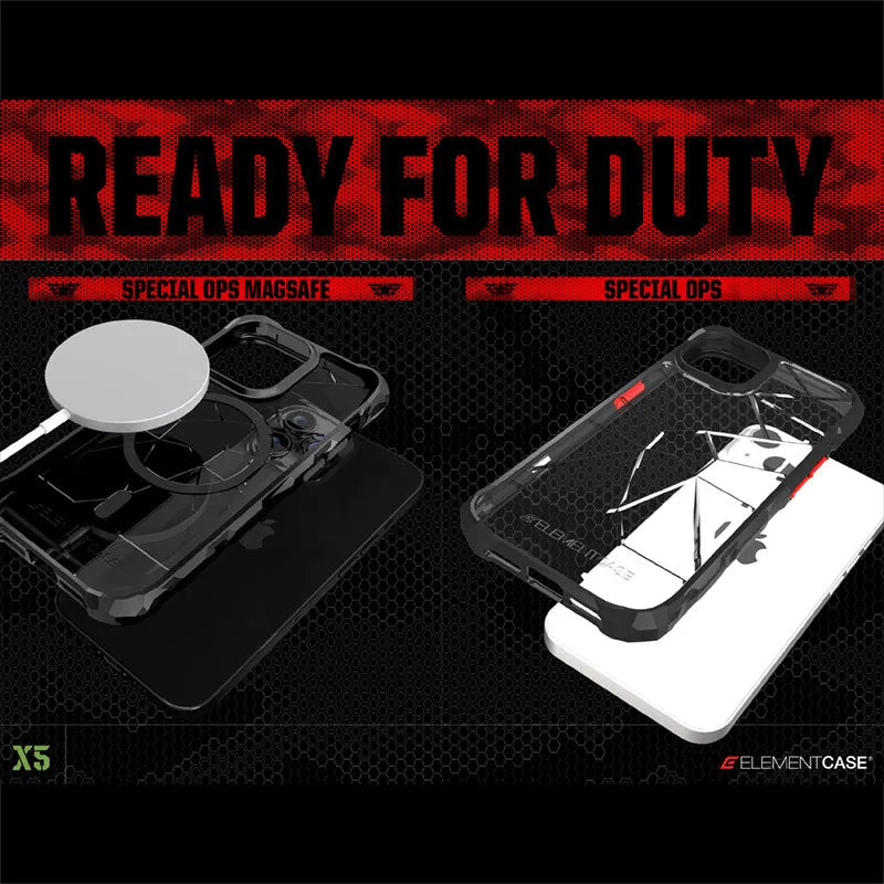 Element Case Special Ops X5 – dėklas iPhone 14 (karinio lygio apsauga nuo kritimo) (skaidrus/juodas)