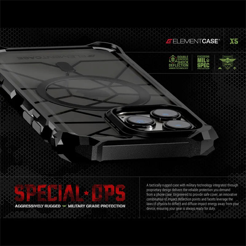 Element Case Special Ops X5 – dėklas, skirtas iPhone 14 Plus (Mil-Spec apsauga nuo kritimo) (dūminis/juodas)