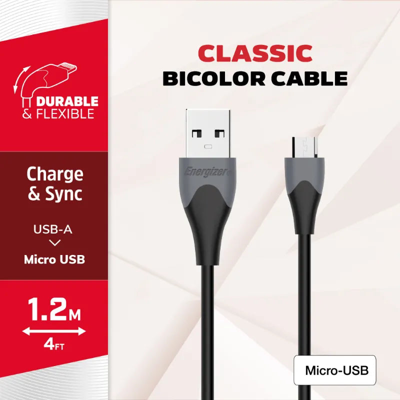 Energizer Classic – USB-A į Micro USB jungiamasis kabelis 1.2m (juodas)