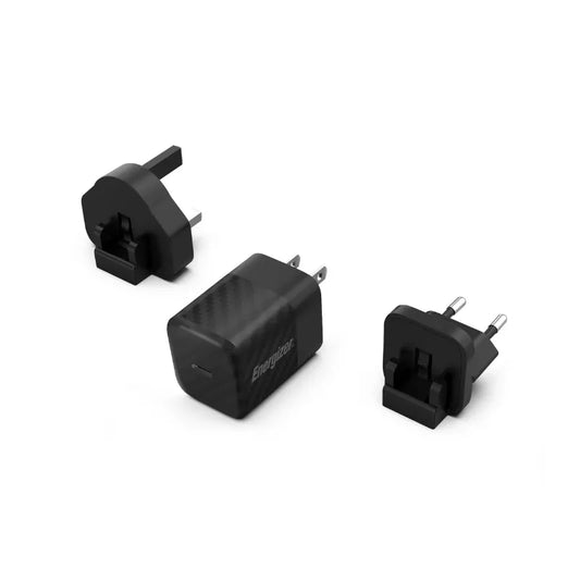Energizer Ultimate - Daugiafunkcinis kištukas EU / UK / US GaN 20W PD tinklo įkroviklis (juodas)