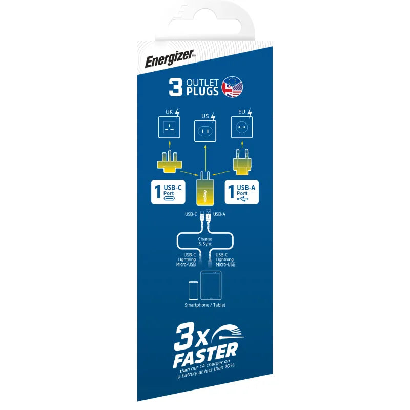 Energizer Ultimate – daugiafunkcis EU / UK / US tinklo įkroviklis GaN 38W PD + QC3.0 (sidabrinis)
