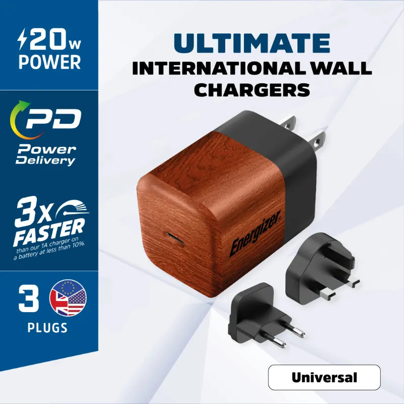 Energizer Ultimate – Daugiašakotis EU / UK / US GaN 20W PD tinklo įkroviklis (Graikinis riešutas)