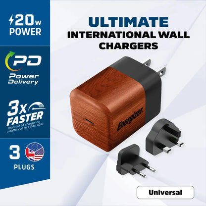 Energizer Ultimate – Daugiašakotis EU / UK / US GaN 20W PD tinklo įkroviklis (Graikinis riešutas)