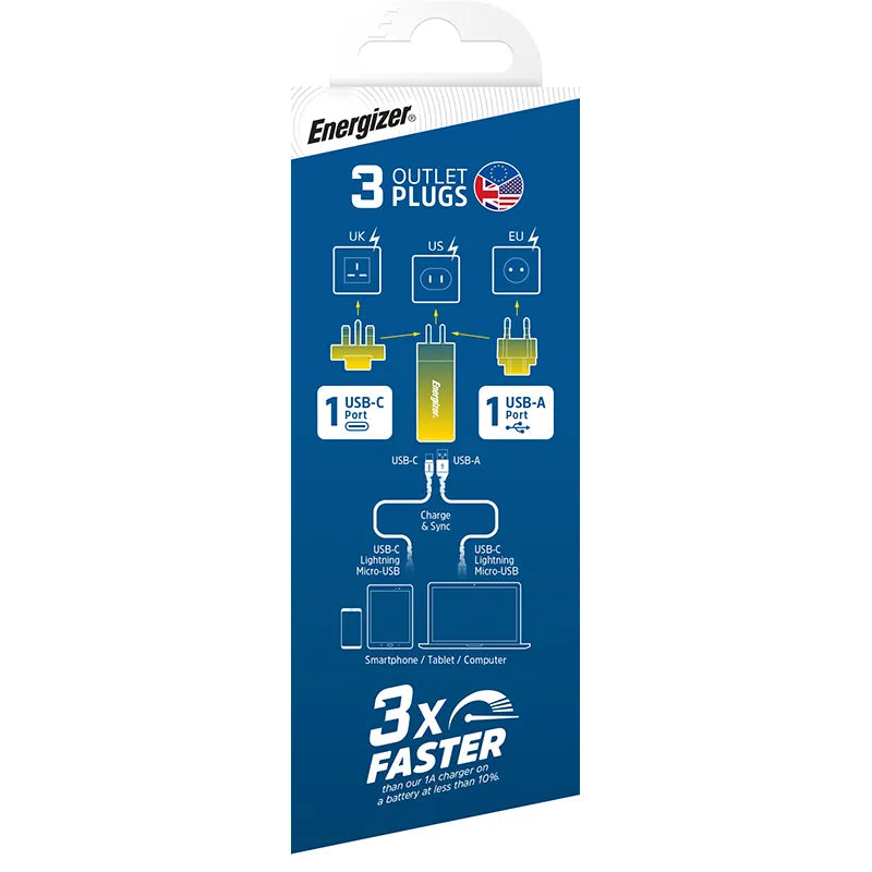 Energizer Ultimate - Multiplug EU / UK / US GaN USB-C ir USB-A 65W PD tinklo įkroviklis (sidabrinis)