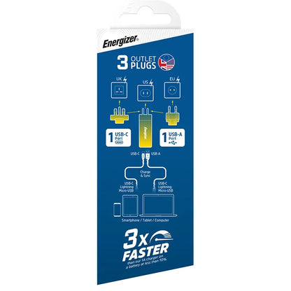 Energizer Ultimate - Multiplug EU / UK / US GaN USB-C ir USB-A 65W PD tinklo įkroviklis (sidabrinis)