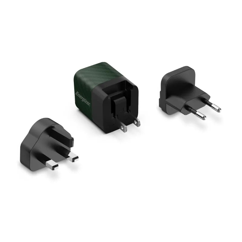 Energizer Ultimate – Universalus GaN 20W PD tinklo įkroviklis su EU/UK/US kištukais (Žalias)