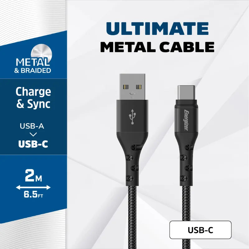 Energizer Ultimate – USB-A į USB-C jungiamasis laidas 2m (juodas)