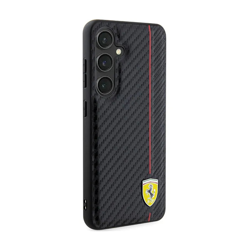 Ferrari Carbon Printed Line – dėklas, skirtas „Samsung Galaxy S24“ (juodas)