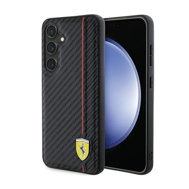 Ferrari Carbon Printed Line – dėklas, skirtas „Samsung Galaxy S24“ (juodas)