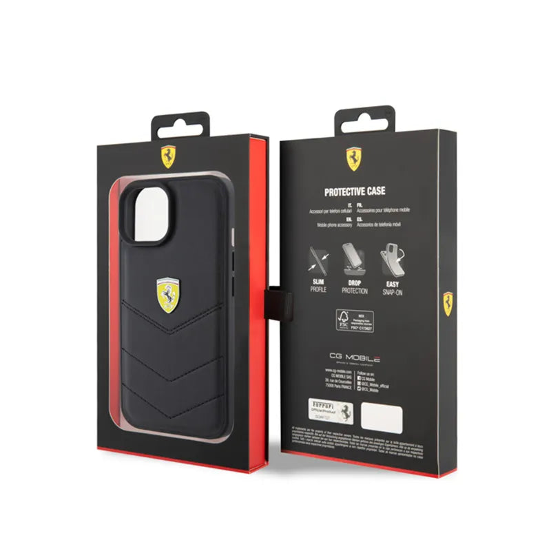 Ferrari Dygsniuotas metalinis logotipas – dėklas, skirtas „iPhone 15 Car“ (juoda)