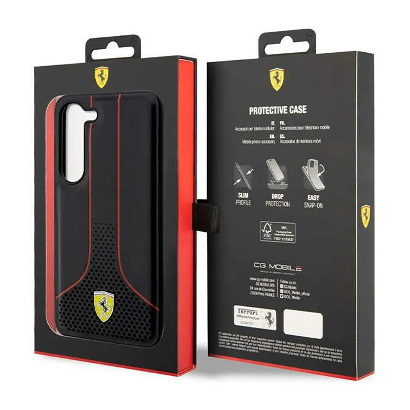 Ferrari Perforated 296P Collection - dėklas Samsung Galaxy S23 (juodas)