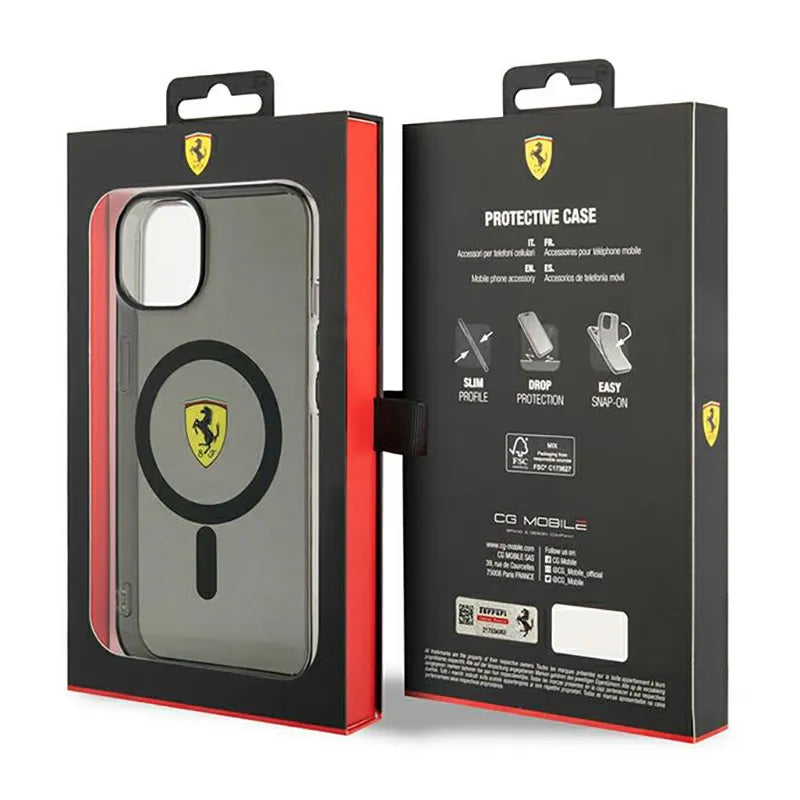 Ferrari Translucent MagSafe – dėklas, skirtas „iPhone 14“ (juoda)