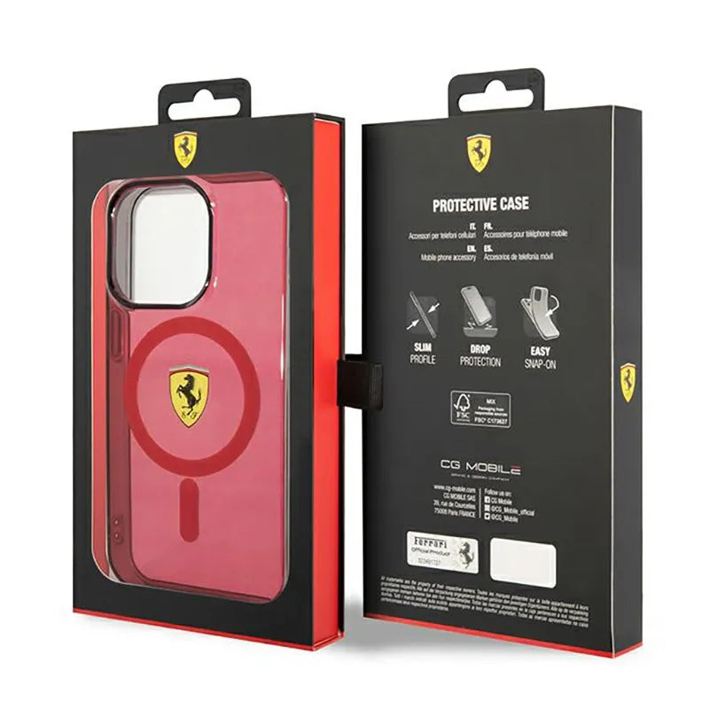 Ferrari Translucent MagSafe – Dėklas, skirtas iPhone 14 Pro Max (raudonas)
