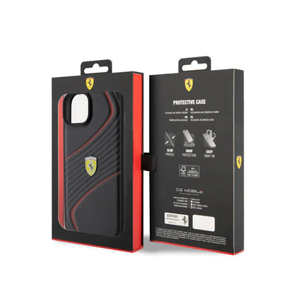 „Ferrari Twist Metal Logo“ – dėklas, skirtas „iPhone 15 Plus“ (juoda spalva)